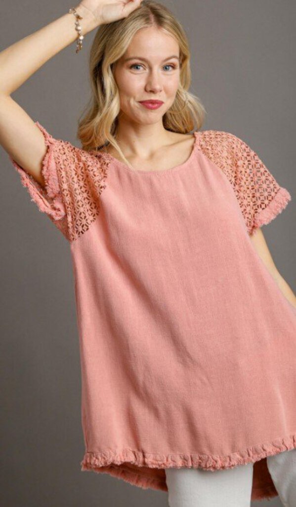 Short Sleeve Crochet Shoulder Rose