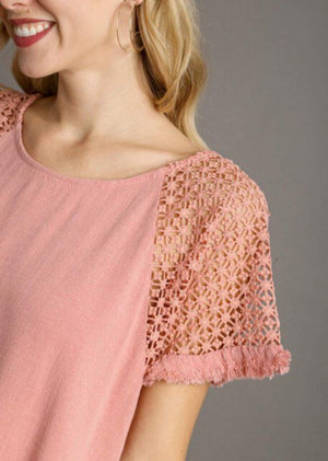 Short Sleeve Crochet Shoulder Rose