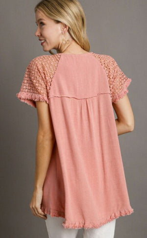 Short Sleeve Crochet Shoulder Rose