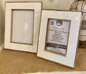 Wood & White Enamel Photo Frame